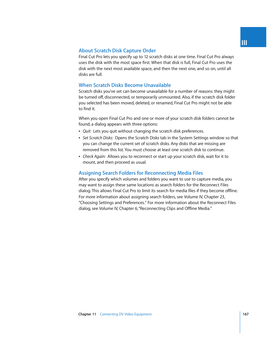 About scratch disk capture order, When scratch disks become unavailable | Apple Final Cut Pro 6 User Manual | Page 168 / 2033