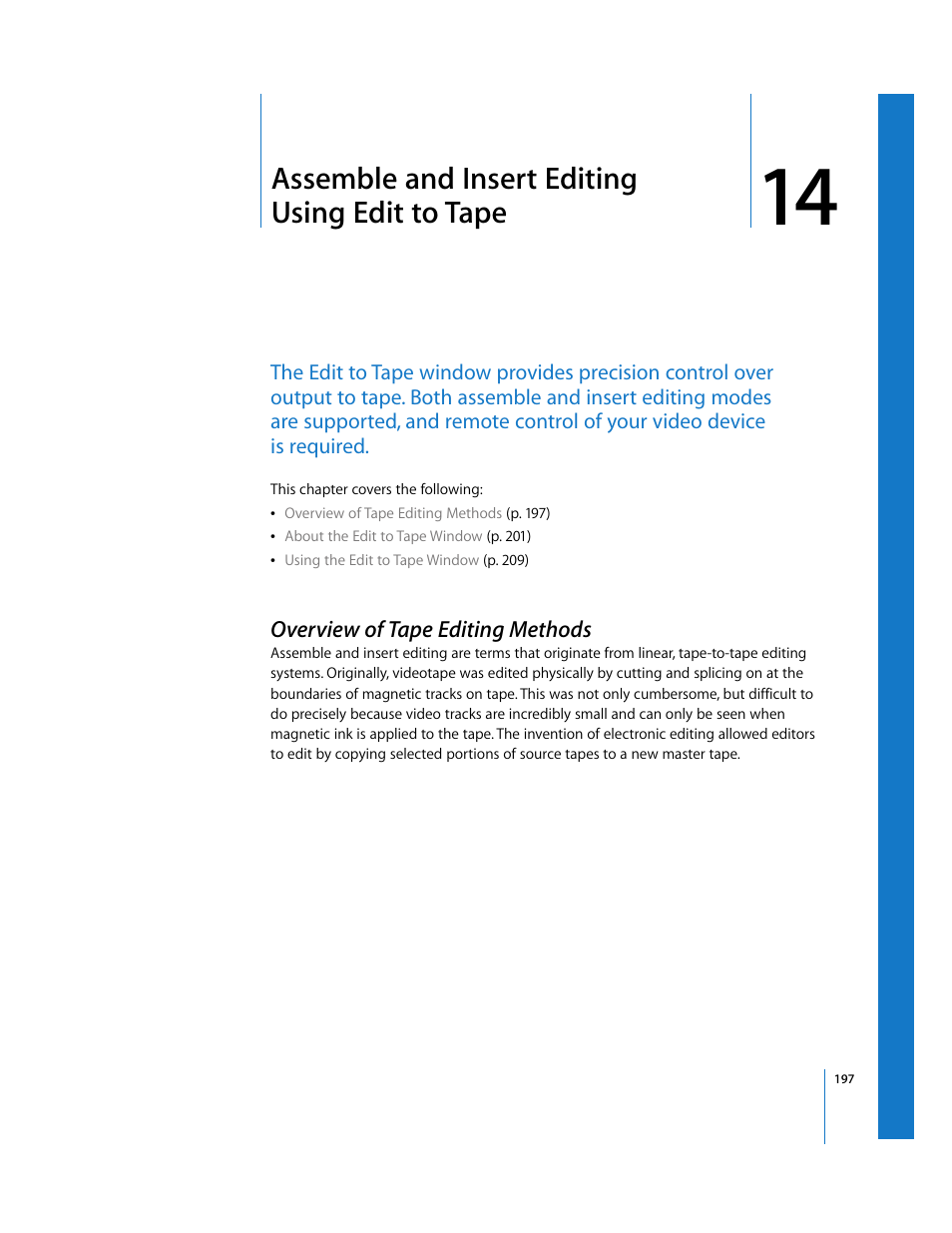 Assemble and insert editing using edit to tape, Overview of tape editing methods, Chapter 14 | Apple Final Cut Pro 6 User Manual | Page 1680 / 2033