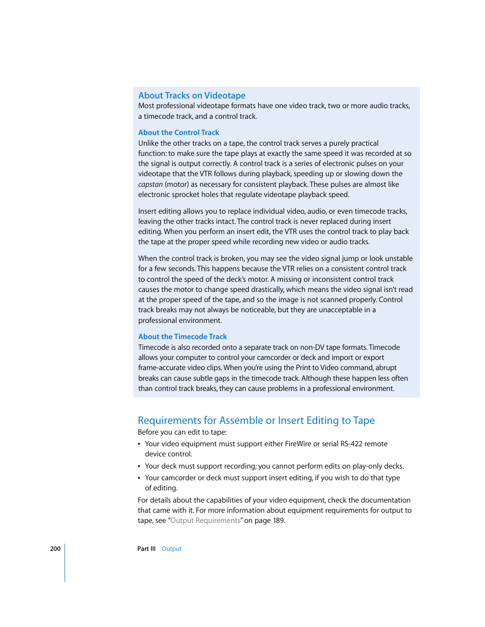 About tracks on videotape, About the control track | Apple Final Cut Pro 6 User Manual | Page 1683 / 2033