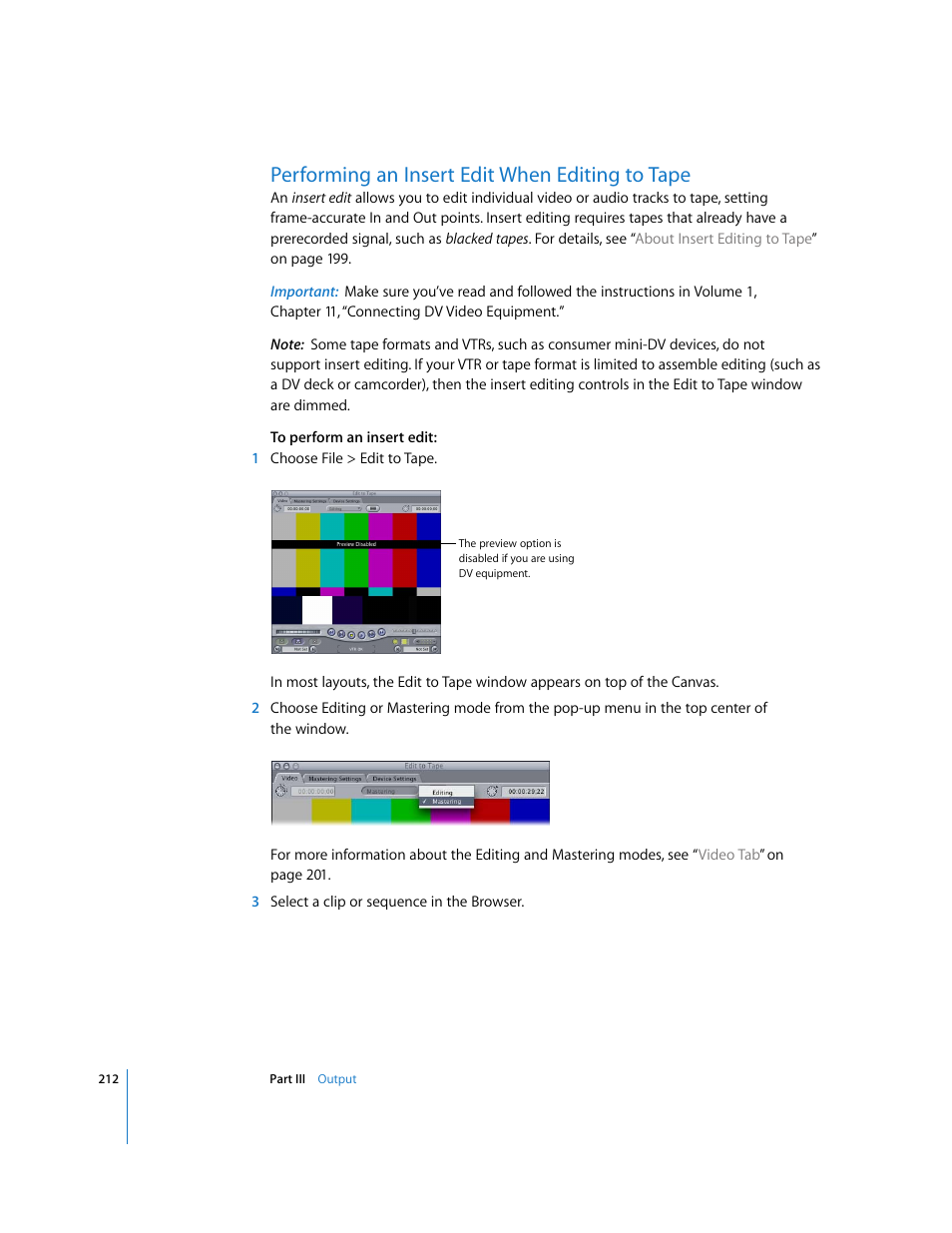 Performing an insert edit when editing to tape | Apple Final Cut Pro 6 User Manual | Page 1695 / 2033