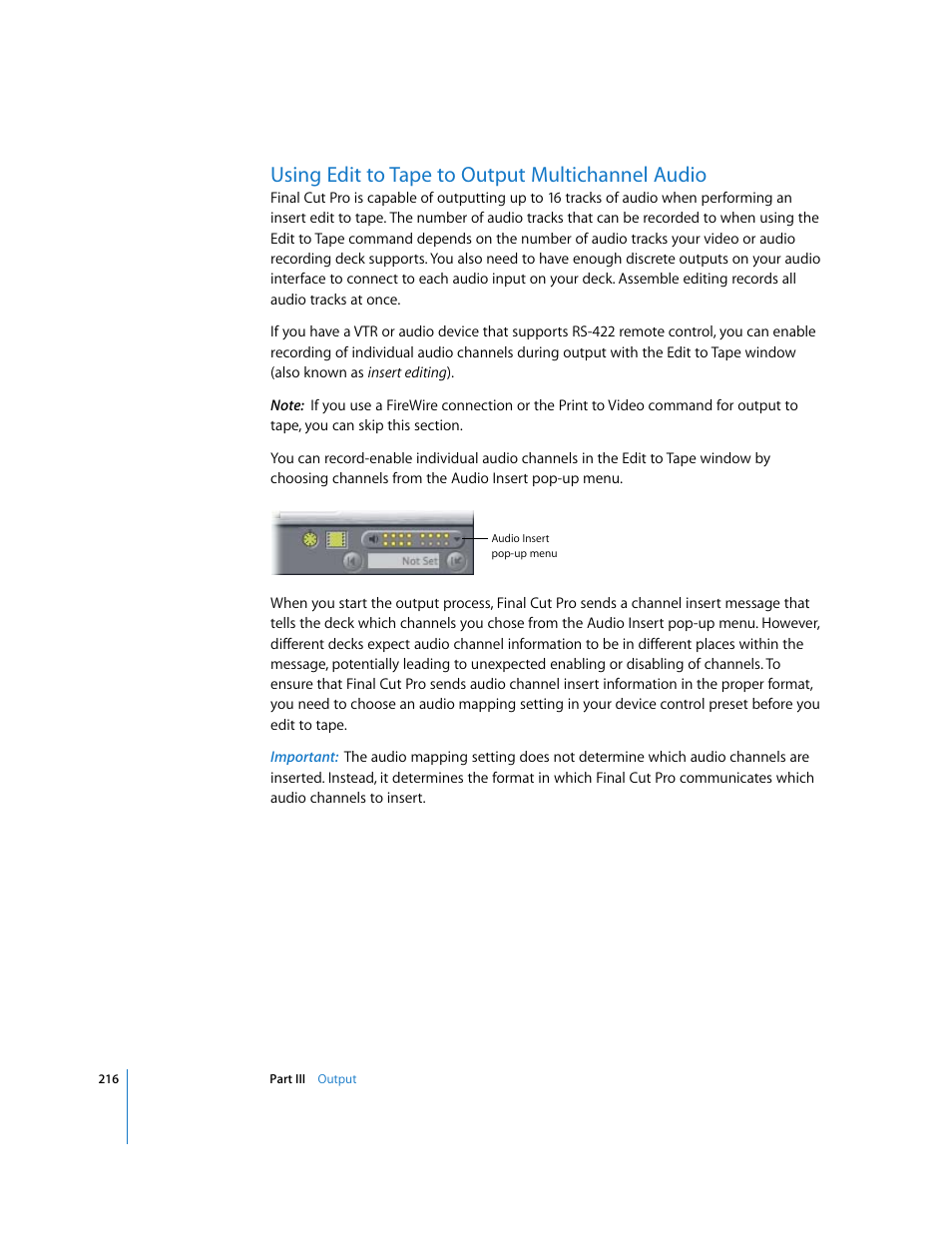 Using edit to tape to output multichannel audio | Apple Final Cut Pro 6 User Manual | Page 1699 / 2033