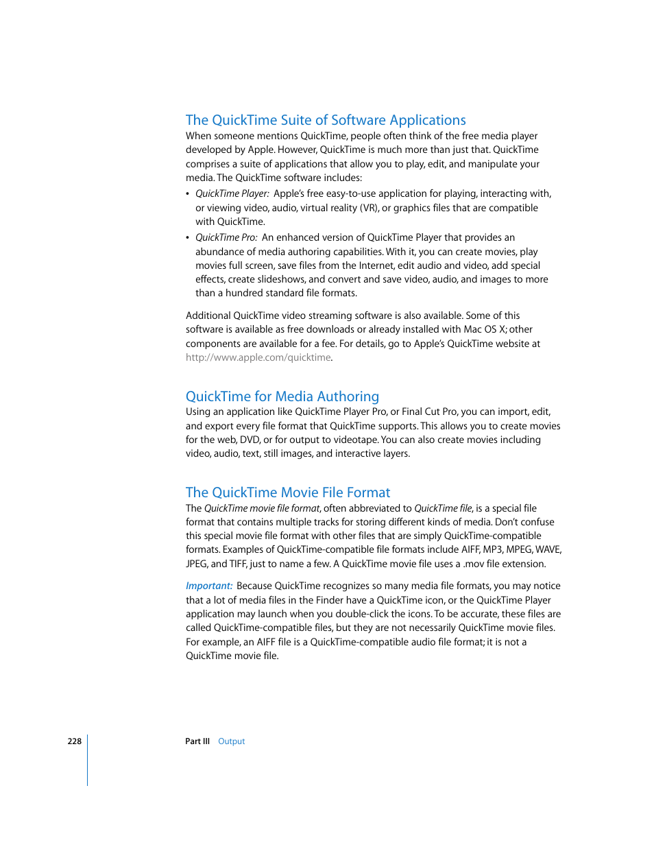 The quicktime suite of software applications, Quicktime for media authoring, The quicktime movie file format | Apple Final Cut Pro 6 User Manual | Page 1711 / 2033