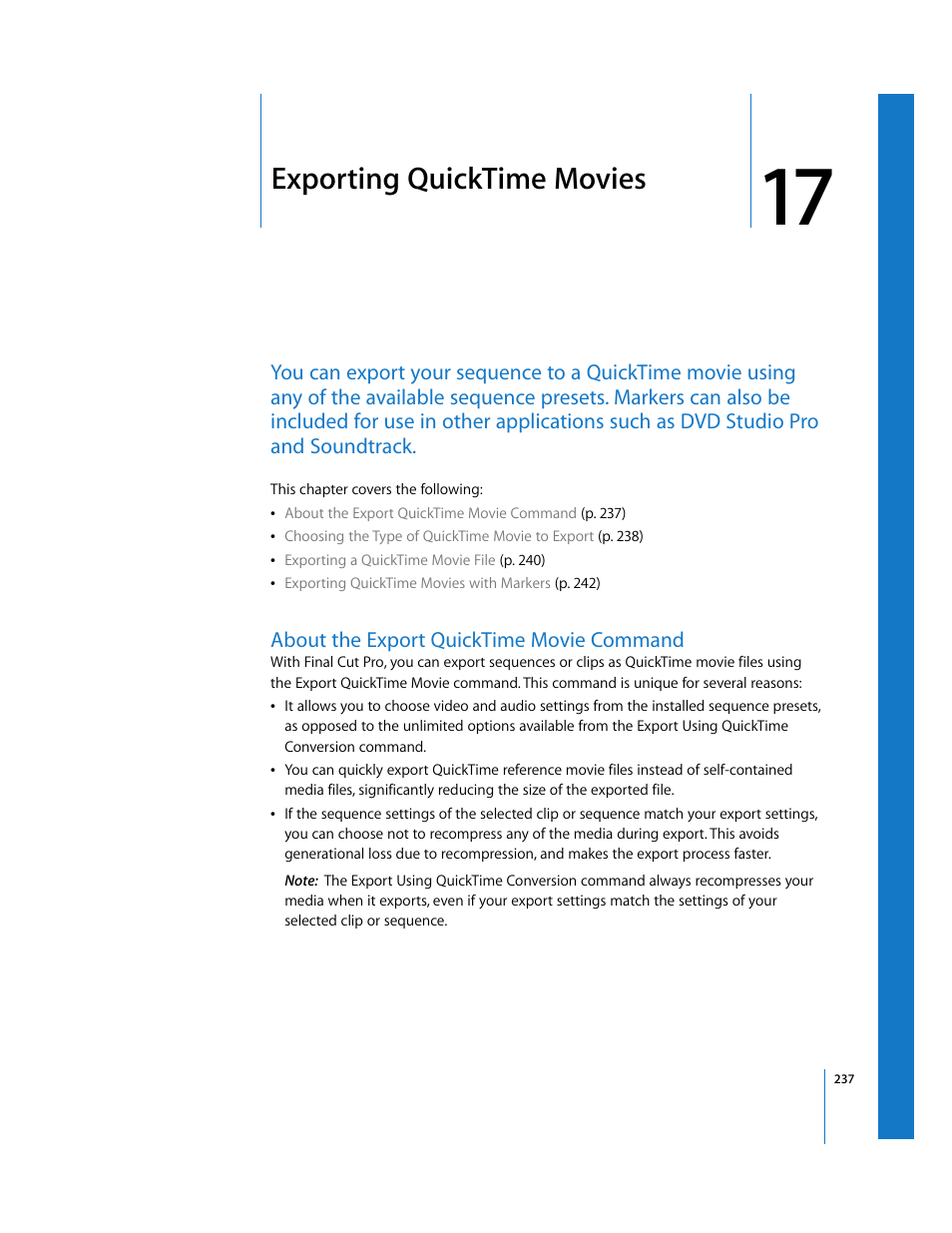 Exporting quicktime movies, About the export quicktime movie command, Chapter 17 | Apple Final Cut Pro 6 User Manual | Page 1720 / 2033