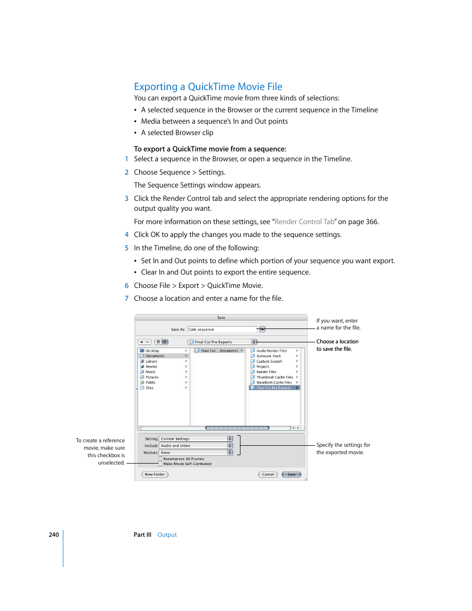 Exporting a quicktime movie file, P. 240) | Apple Final Cut Pro 6 User Manual | Page 1723 / 2033