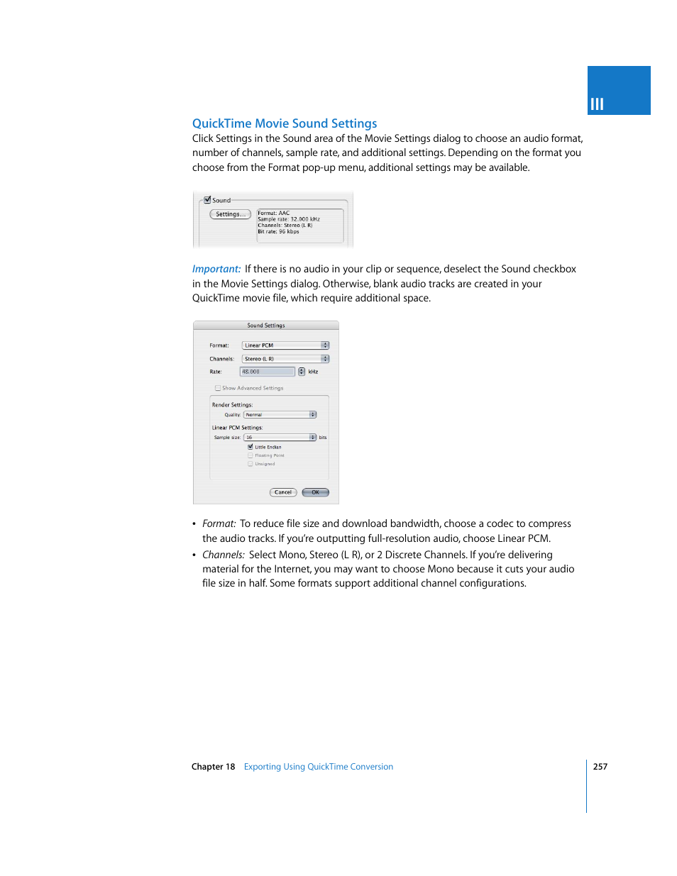 Quicktime movie sound settings | Apple Final Cut Pro 6 User Manual | Page 1740 / 2033
