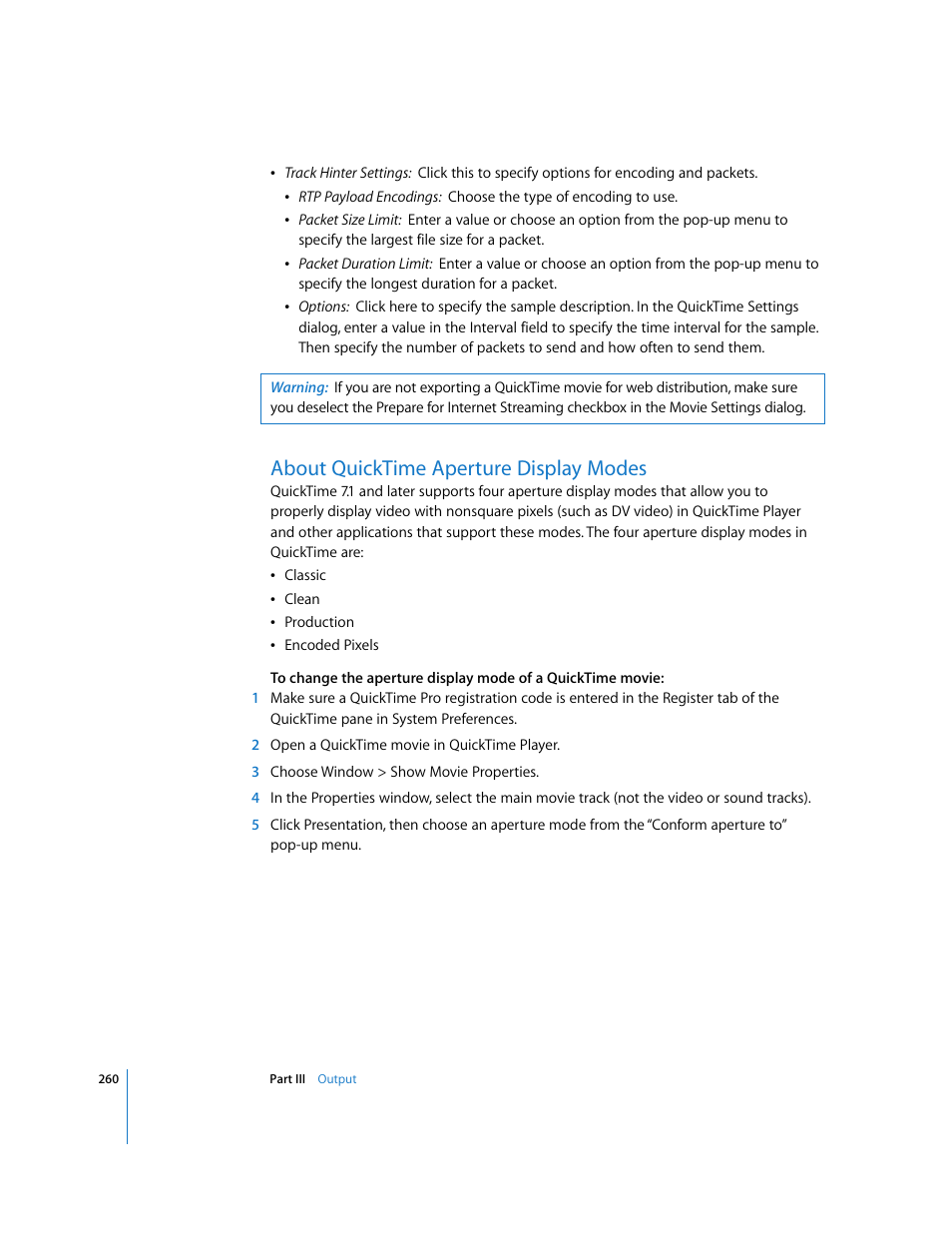 About quicktime aperture display modes, P. 260), About | Quicktime aperture display modes | Apple Final Cut Pro 6 User Manual | Page 1743 / 2033