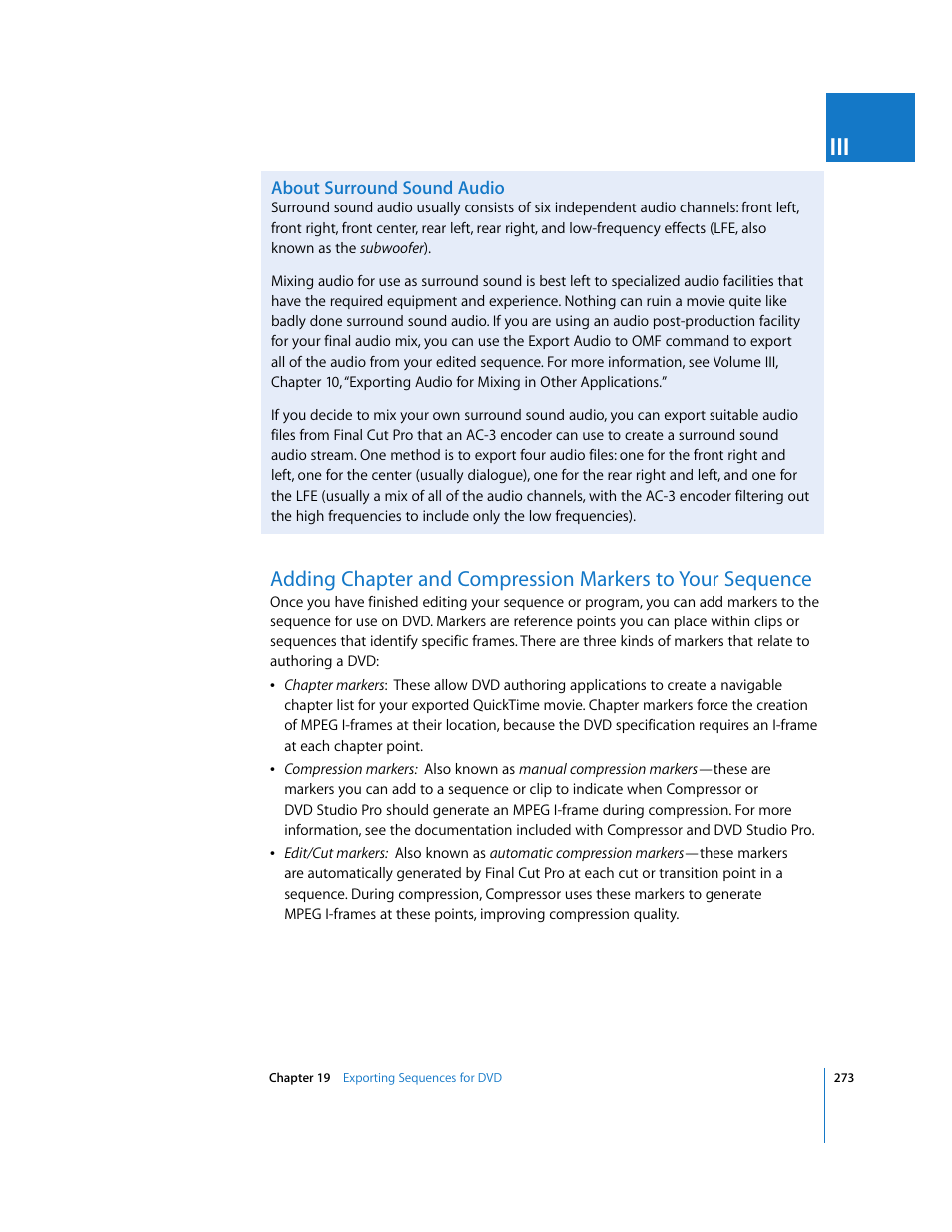 About surround sound audio, P. 273), Adding chapter and | Compression markers to your sequence | Apple Final Cut Pro 6 User Manual | Page 1756 / 2033
