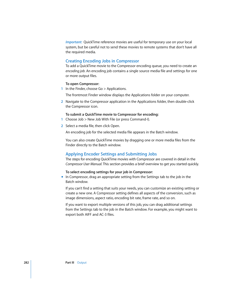 Creating encoding jobs in compressor, Applying encoder settings and submitting jobs | Apple Final Cut Pro 6 User Manual | Page 1765 / 2033