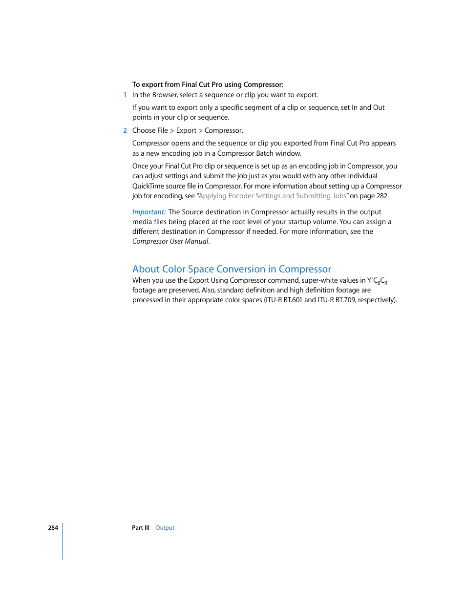 About color space conversion in compressor, P. 284) | Apple Final Cut Pro 6 User Manual | Page 1767 / 2033