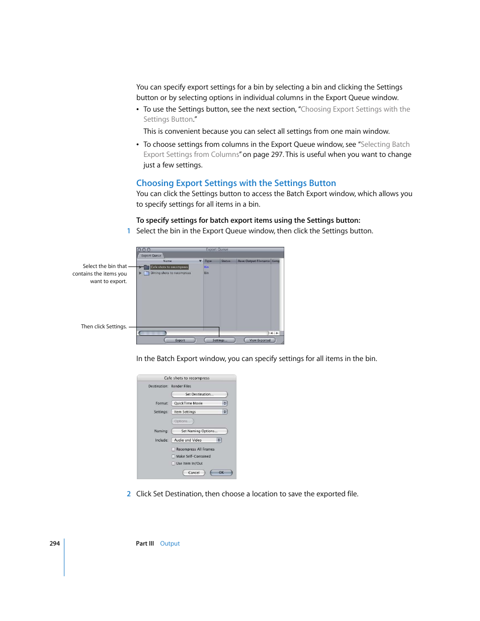 Choosing export settings with the settings button | Apple Final Cut Pro 6 User Manual | Page 1777 / 2033