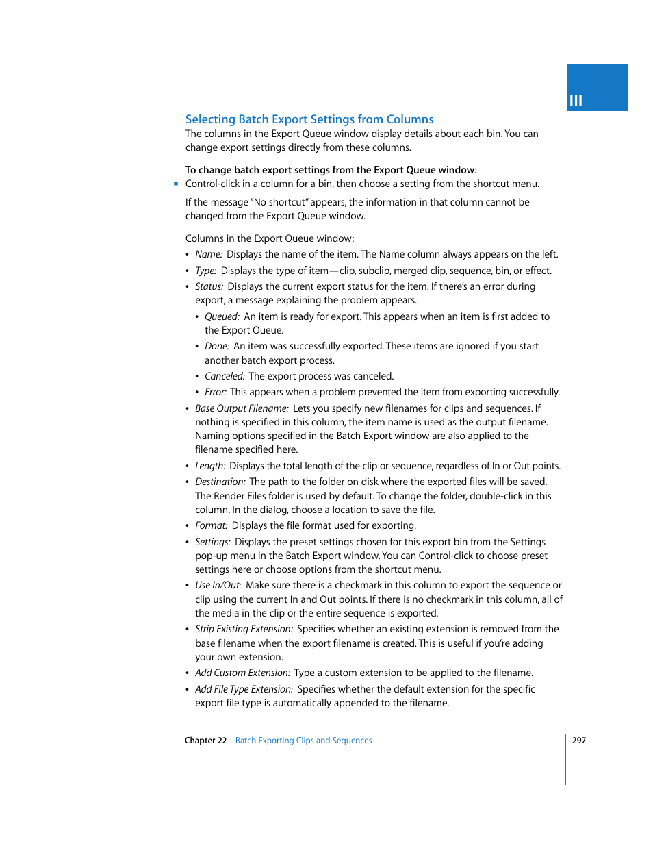 Selecting batch export settings from columns, Selecting batch, Export settings from columns | Apple Final Cut Pro 6 User Manual | Page 1780 / 2033