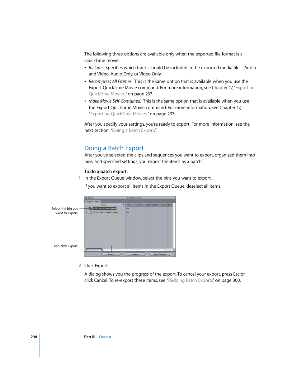 Doing a batch export, P. 298) | Apple Final Cut Pro 6 User Manual | Page 1781 / 2033