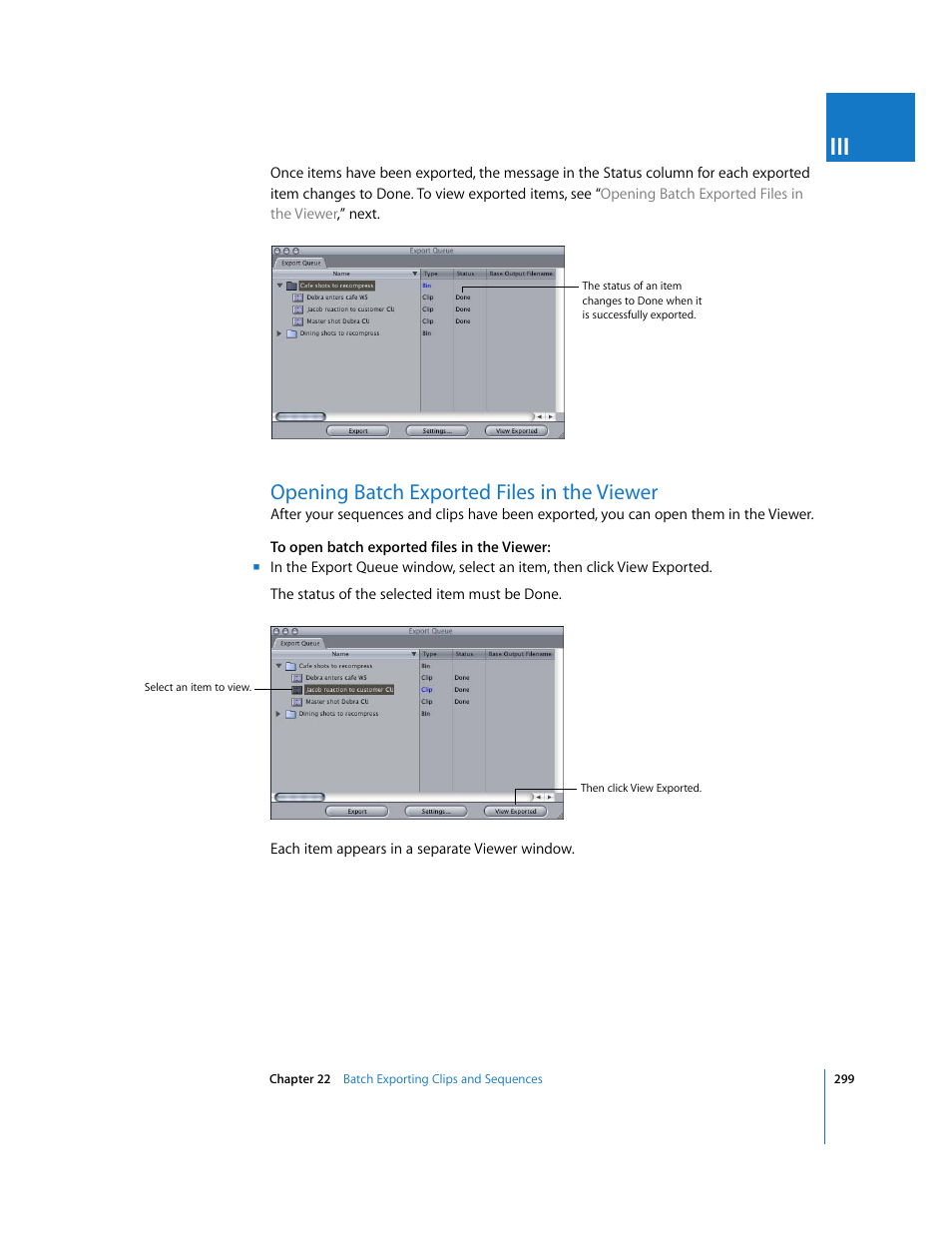 Opening batch exported files in the viewer, P. 299) | Apple Final Cut Pro 6 User Manual | Page 1782 / 2033