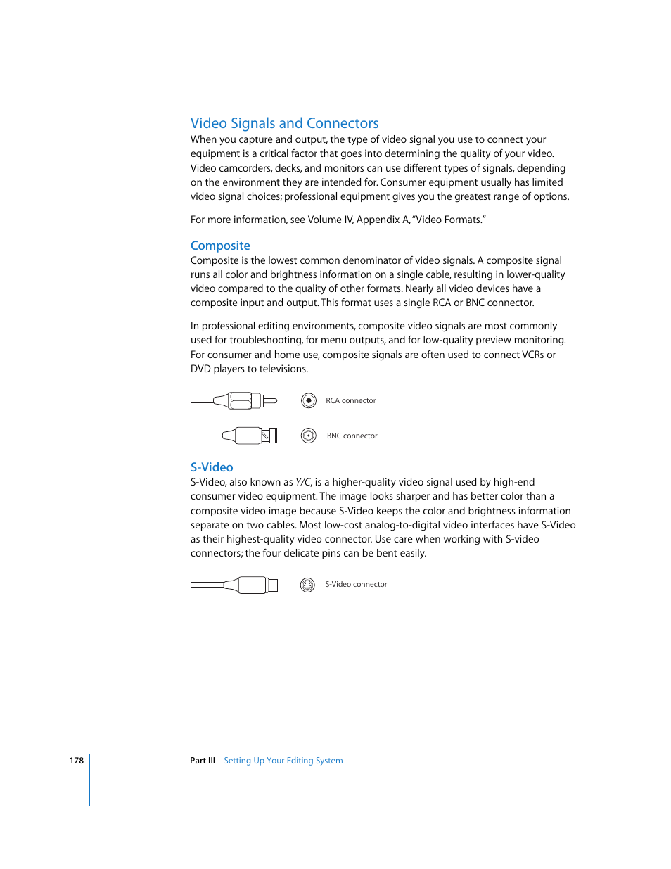 Video signals and connectors, Composite, S-video | Apple Final Cut Pro 6 User Manual | Page 179 / 2033