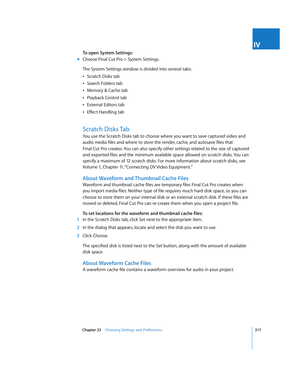 Scratch disks tab, About waveform and thumbnail cache files, About waveform cache files | Apple Final Cut Pro 6 User Manual | Page 1800 / 2033