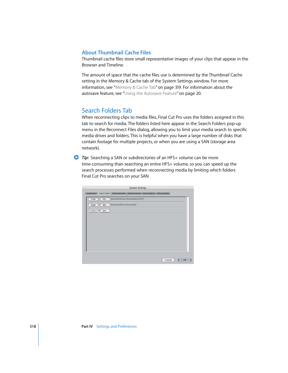 About thumbnail cache files, Search folders tab, Search | Folders tab | Apple Final Cut Pro 6 User Manual | Page 1801 / 2033