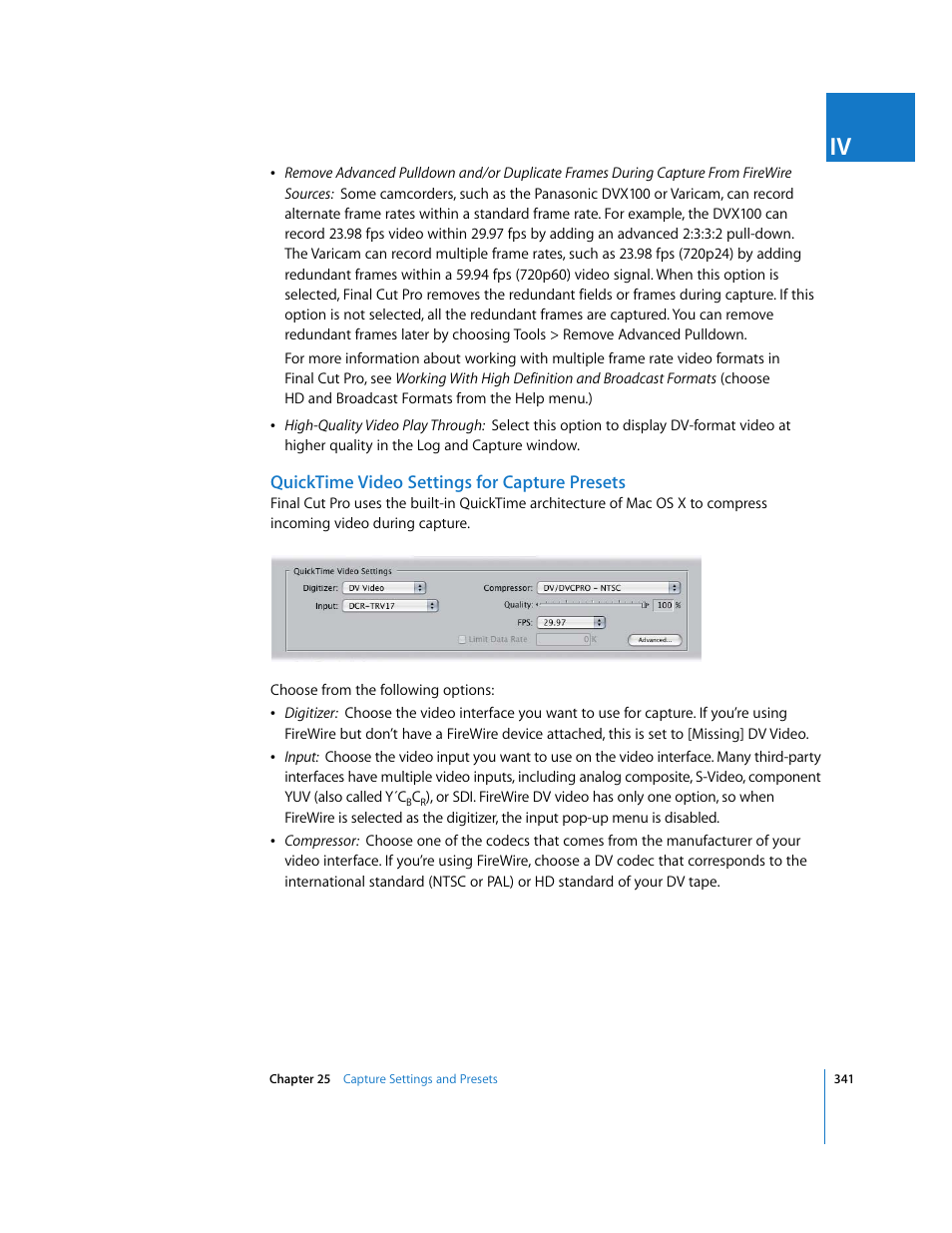 Quicktime video settings for capture presets | Apple Final Cut Pro 6 User Manual | Page 1824 / 2033