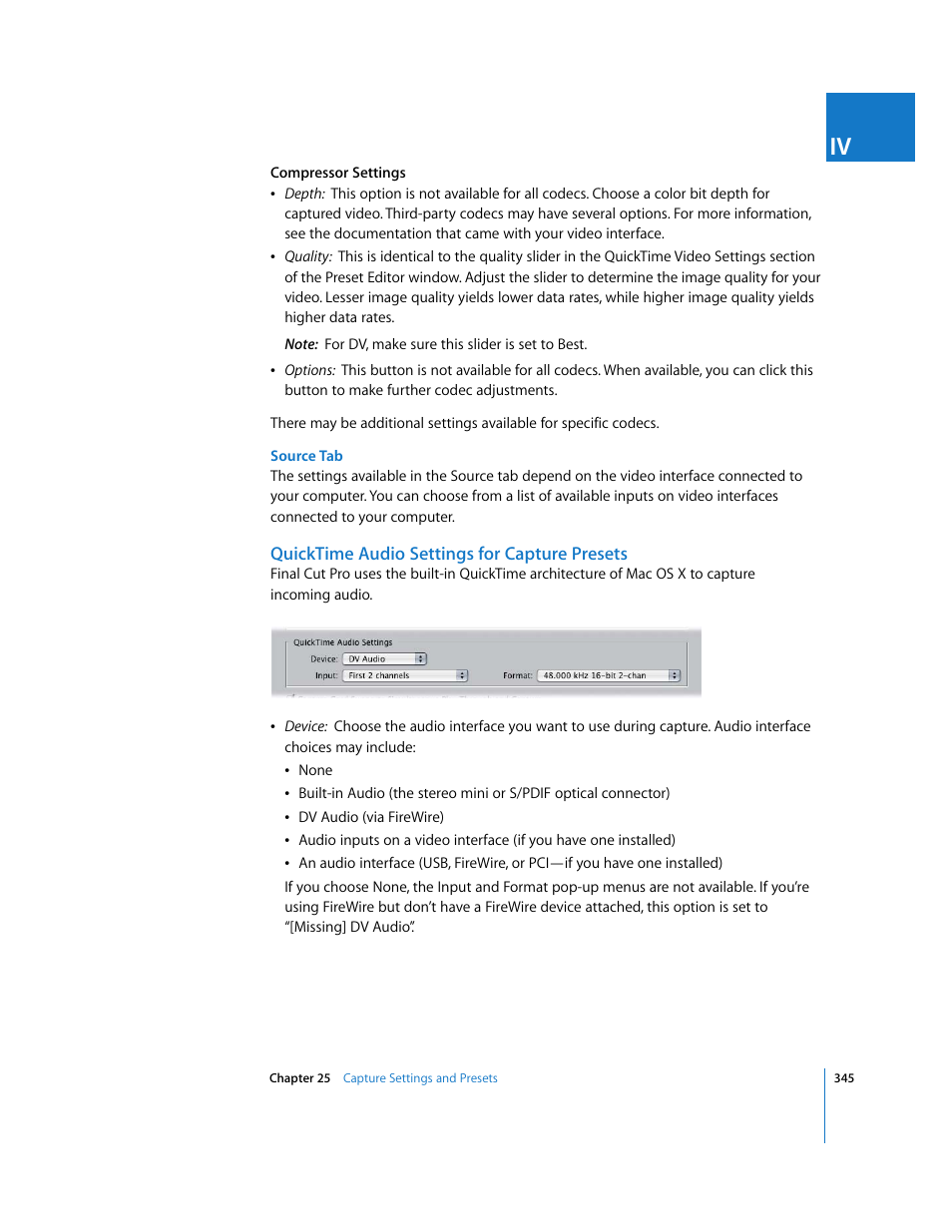 Quicktime audio settings for capture presets, Quicktime audio settings for, Capture presets | Apple Final Cut Pro 6 User Manual | Page 1828 / 2033