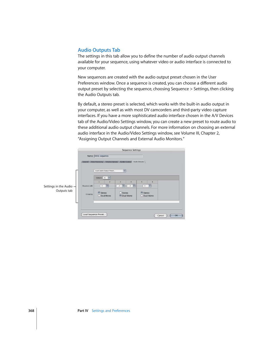 Audio outputs tab | Apple Final Cut Pro 6 User Manual | Page 1851 / 2033