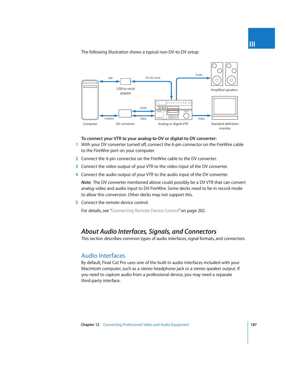 About audio interfaces, signals, and connectors, Audio interfaces, P. 187) | Apple Final Cut Pro 6 User Manual | Page 188 / 2033