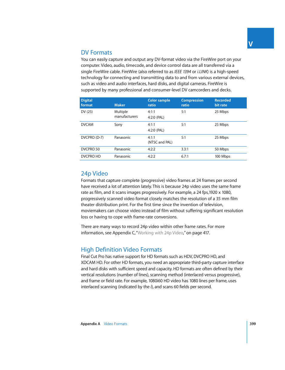 Dv formats, 24p video, High definition video formats | Apple Final Cut Pro 6 User Manual | Page 1882 / 2033