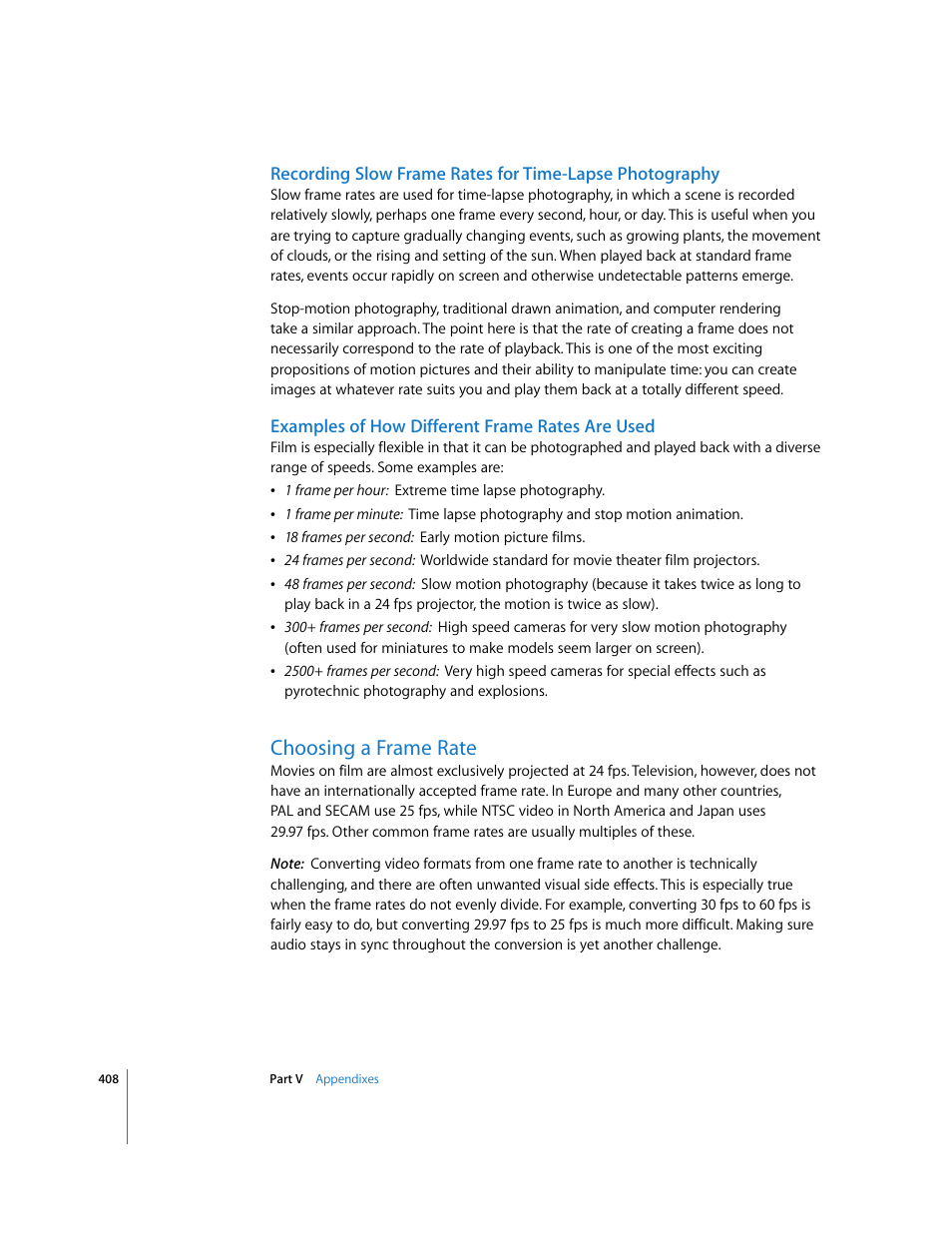 Examples of how different frame rates are used, Choosing a frame rate, P. 408) | Apple Final Cut Pro 6 User Manual | Page 1891 / 2033