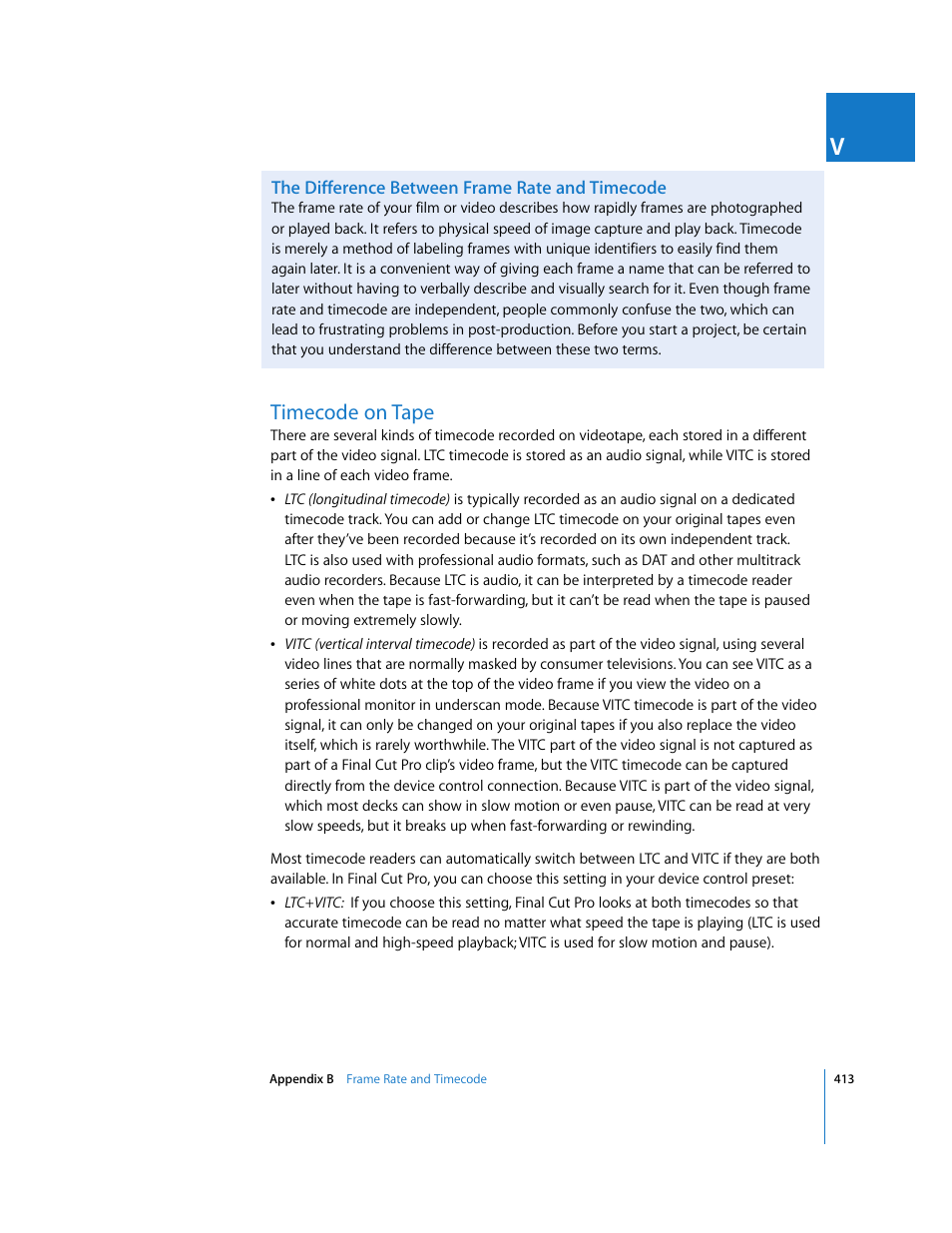 The difference between frame rate and timecode, Timecode on tape, P. 413) | Apple Final Cut Pro 6 User Manual | Page 1896 / 2033