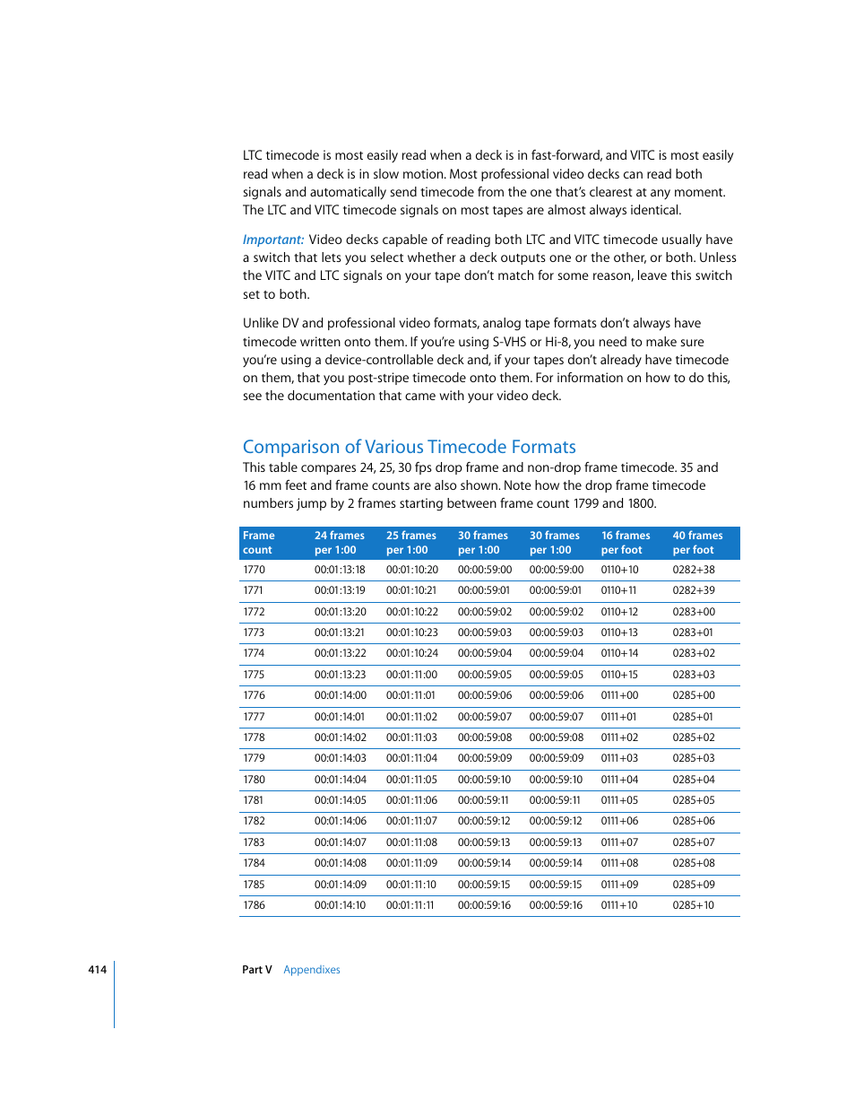 Comparison of various timecode formats, P. 414) | Apple Final Cut Pro 6 User Manual | Page 1897 / 2033