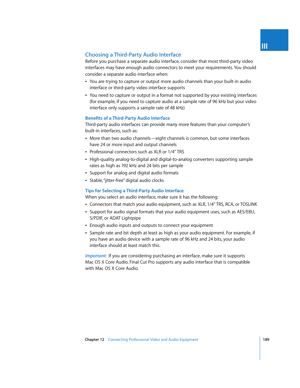 Choosing a third-party audio interface | Apple Final Cut Pro 6 User Manual | Page 190 / 2033