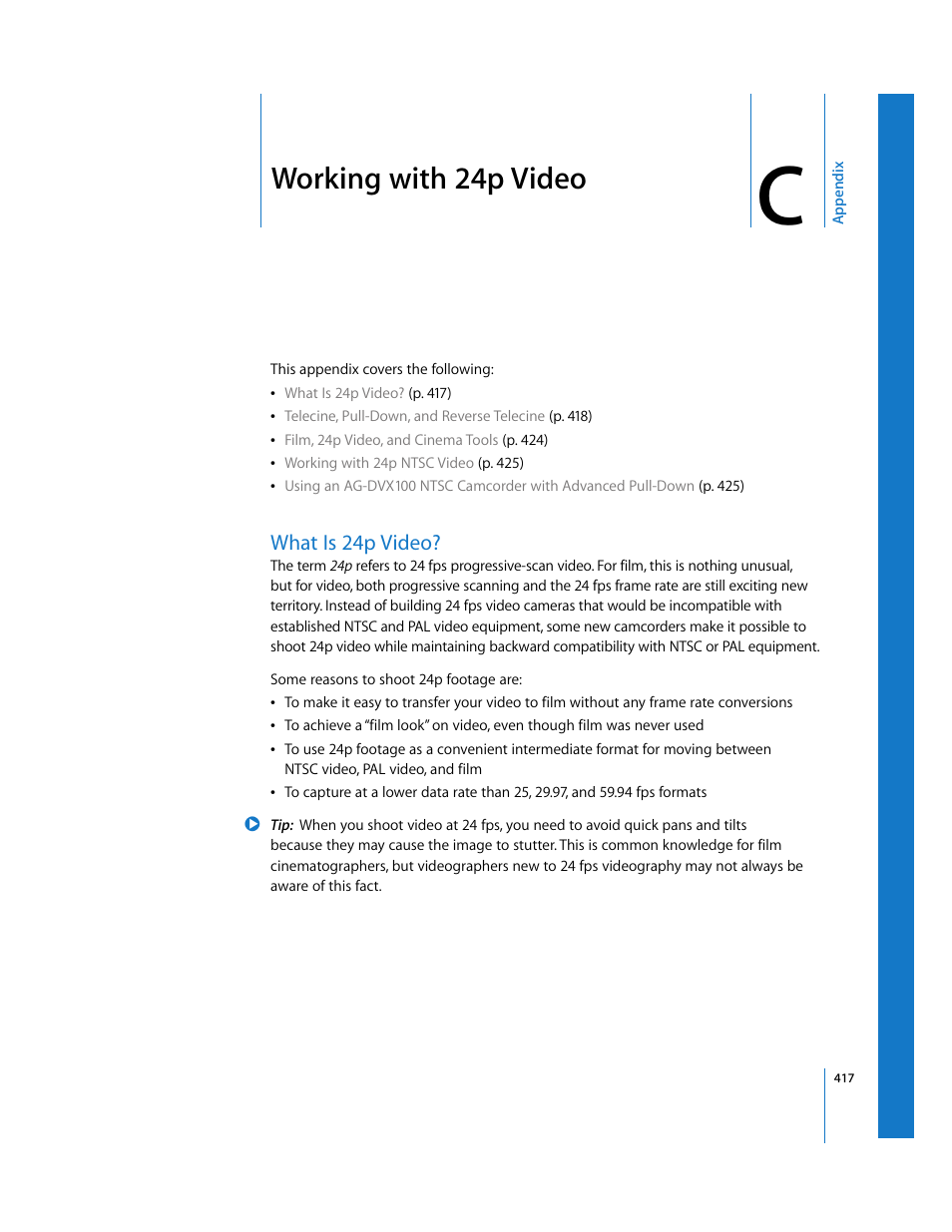 Working with 24p video, What is 24p video, Appendix c | Apple Final Cut Pro 6 User Manual | Page 1900 / 2033