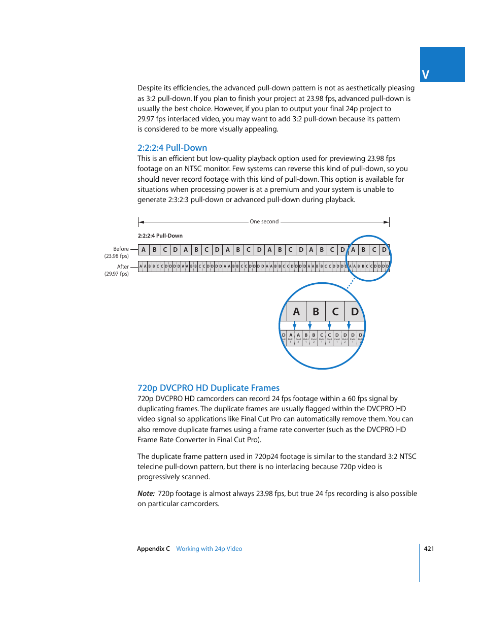 2:2:4 pull-down, 720p dvcprohd duplicate frames, Ab c d | 720p dvcpro hd duplicate frames | Apple Final Cut Pro 6 User Manual | Page 1904 / 2033