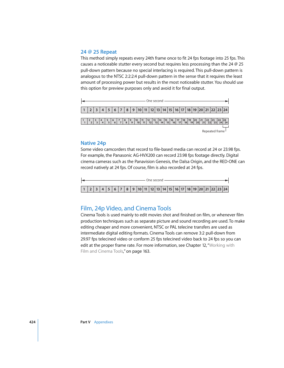 24@25 repeat, Native 24p, Film, 24p video, and cinematools | Film, 24p video, and cinema tools, P. 424), 24 @ 25 repeat | Apple Final Cut Pro 6 User Manual | Page 1907 / 2033