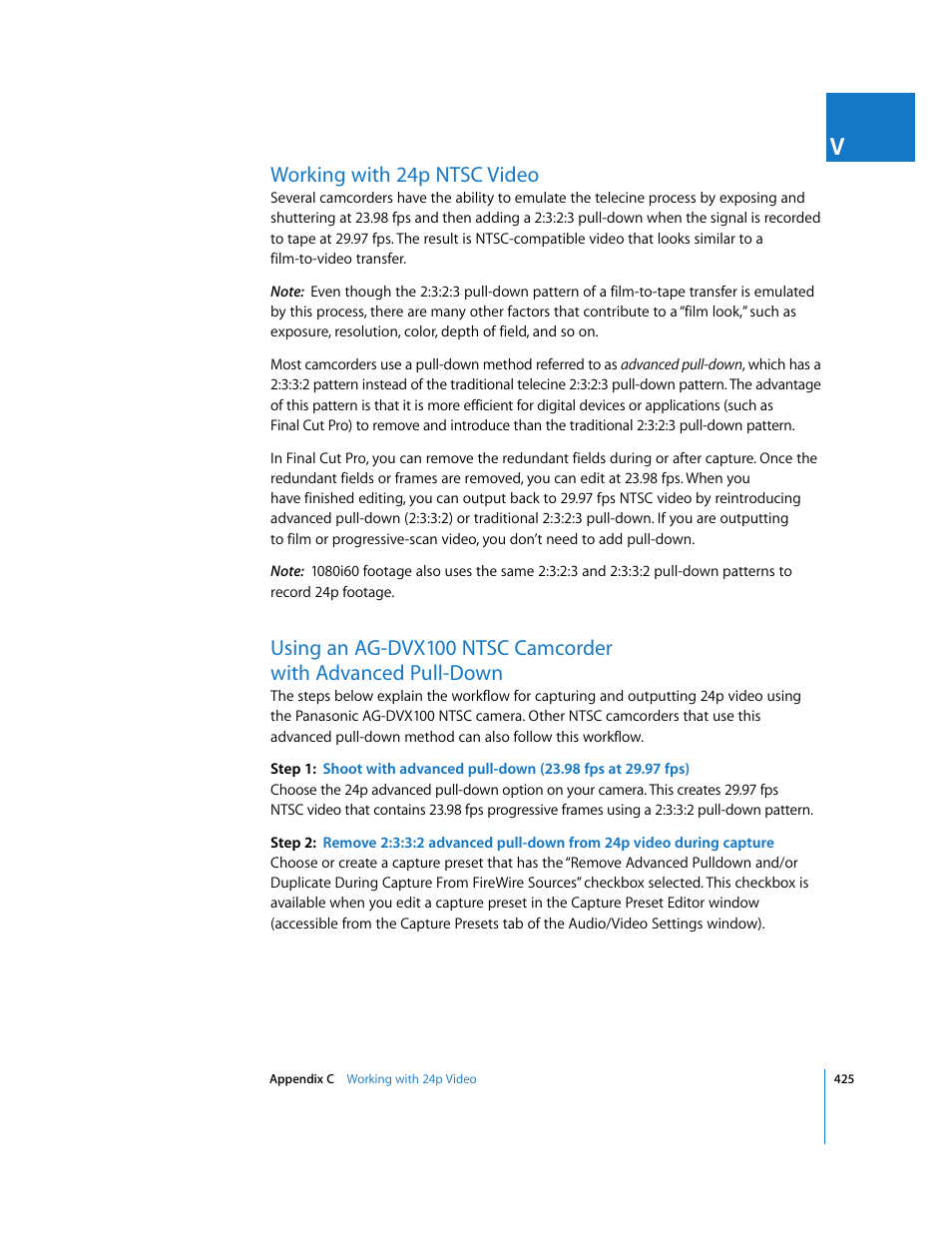 Working with 24p ntsc video, P. 425) | Apple Final Cut Pro 6 User Manual | Page 1908 / 2033