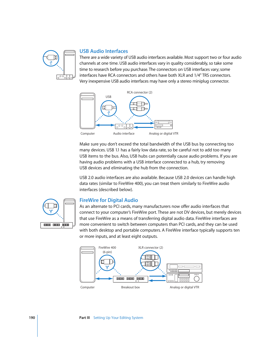 Usb audio interfaces, Firewire for digital audio | Apple Final Cut Pro 6 User Manual | Page 191 / 2033