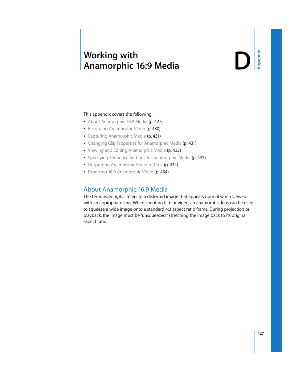 Working with anamorphic16:9media, About anamorphic 16:9 media, Appendix d | Working with anamorphic 16:9 media, See appendix d, Working, With anamorphic 16:9 media | Apple Final Cut Pro 6 User Manual | Page 1910 / 2033