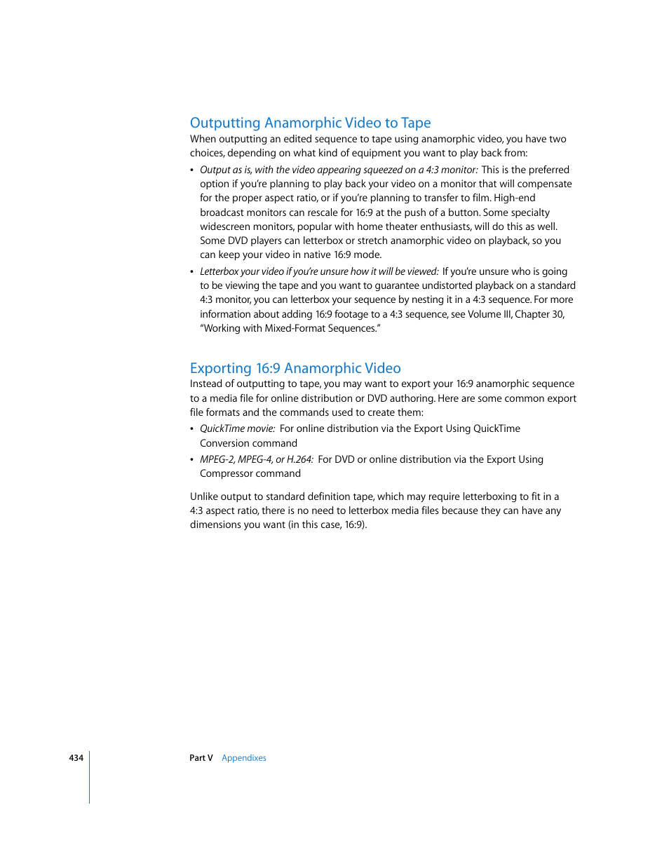 Outputting anamorphic video to tape, Exporting 16:9 anamorphic video, P. 434) | Apple Final Cut Pro 6 User Manual | Page 1917 / 2033