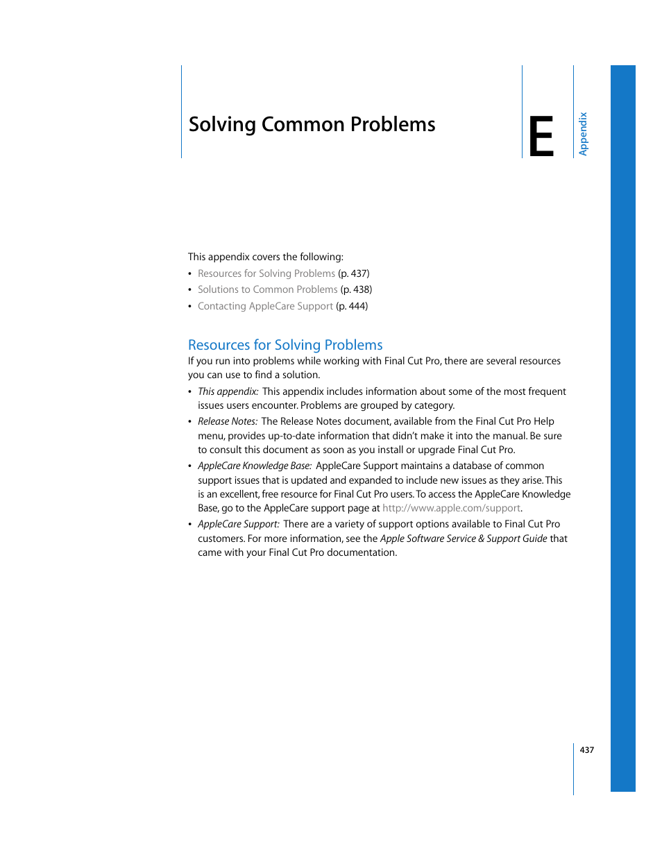 Solving common problems, Resources for solving problems, Appendix e | Apple Final Cut Pro 6 User Manual | Page 1920 / 2033