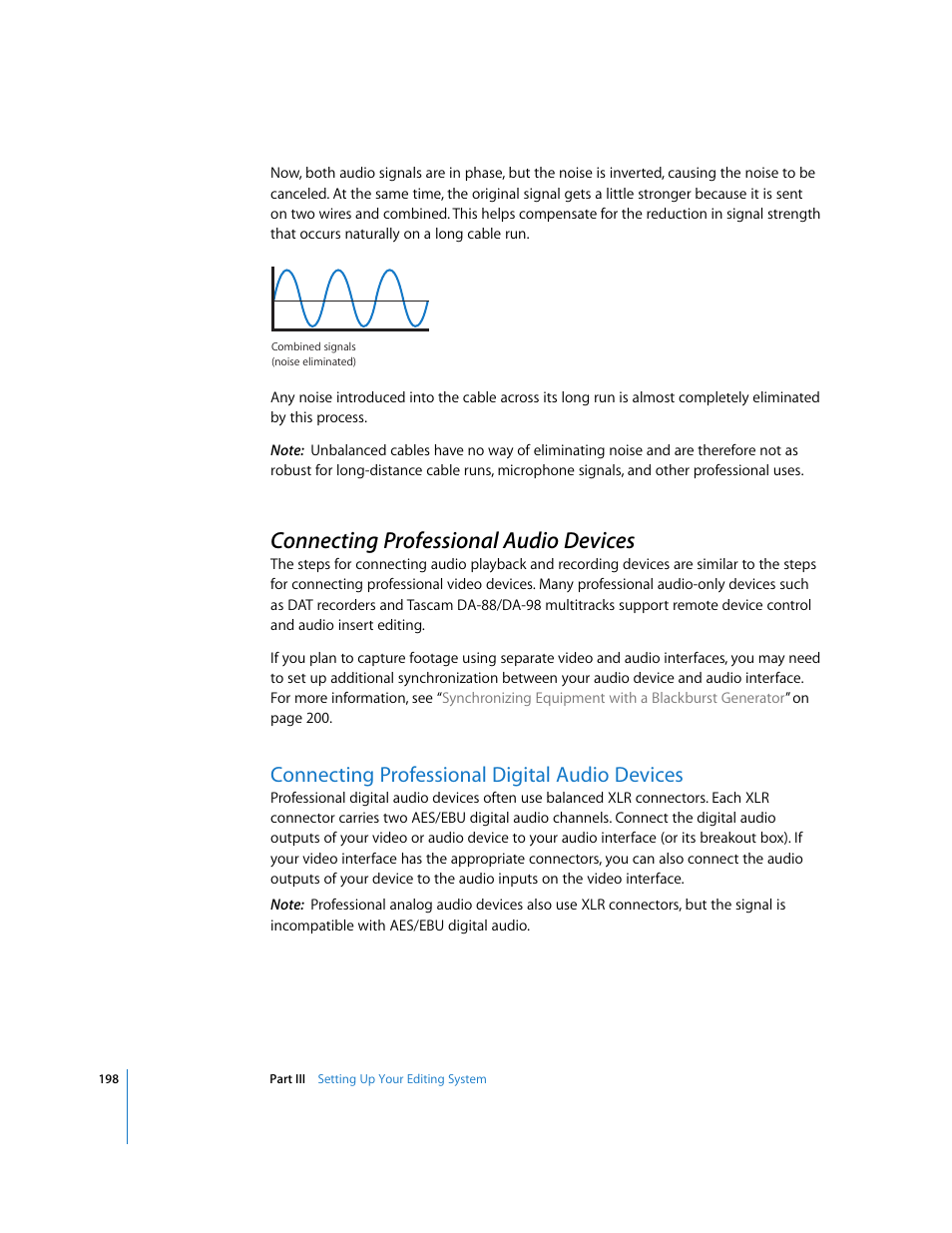 Connecting professional audio devices, Connecting professional digital audio devices, P. 198) | Apple Final Cut Pro 6 User Manual | Page 199 / 2033