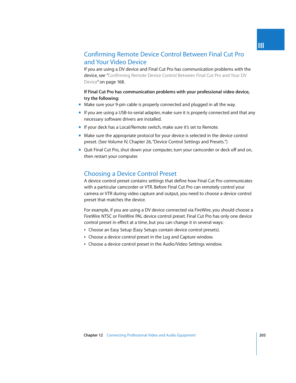 Choosing a device control preset, And your video device | Apple Final Cut Pro 6 User Manual | Page 204 / 2033