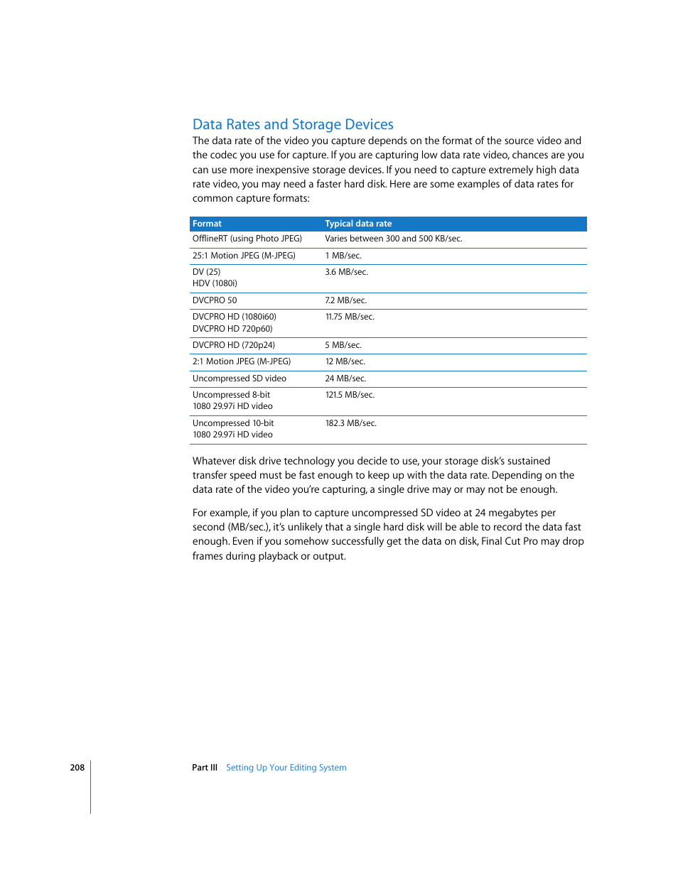 Data rates and storage devices, P. 208) | Apple Final Cut Pro 6 User Manual | Page 209 / 2033
