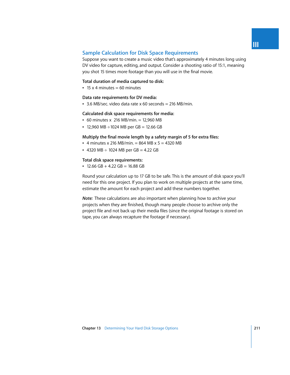 Sample calculation for disk space requirements | Apple Final Cut Pro 6 User Manual | Page 212 / 2033