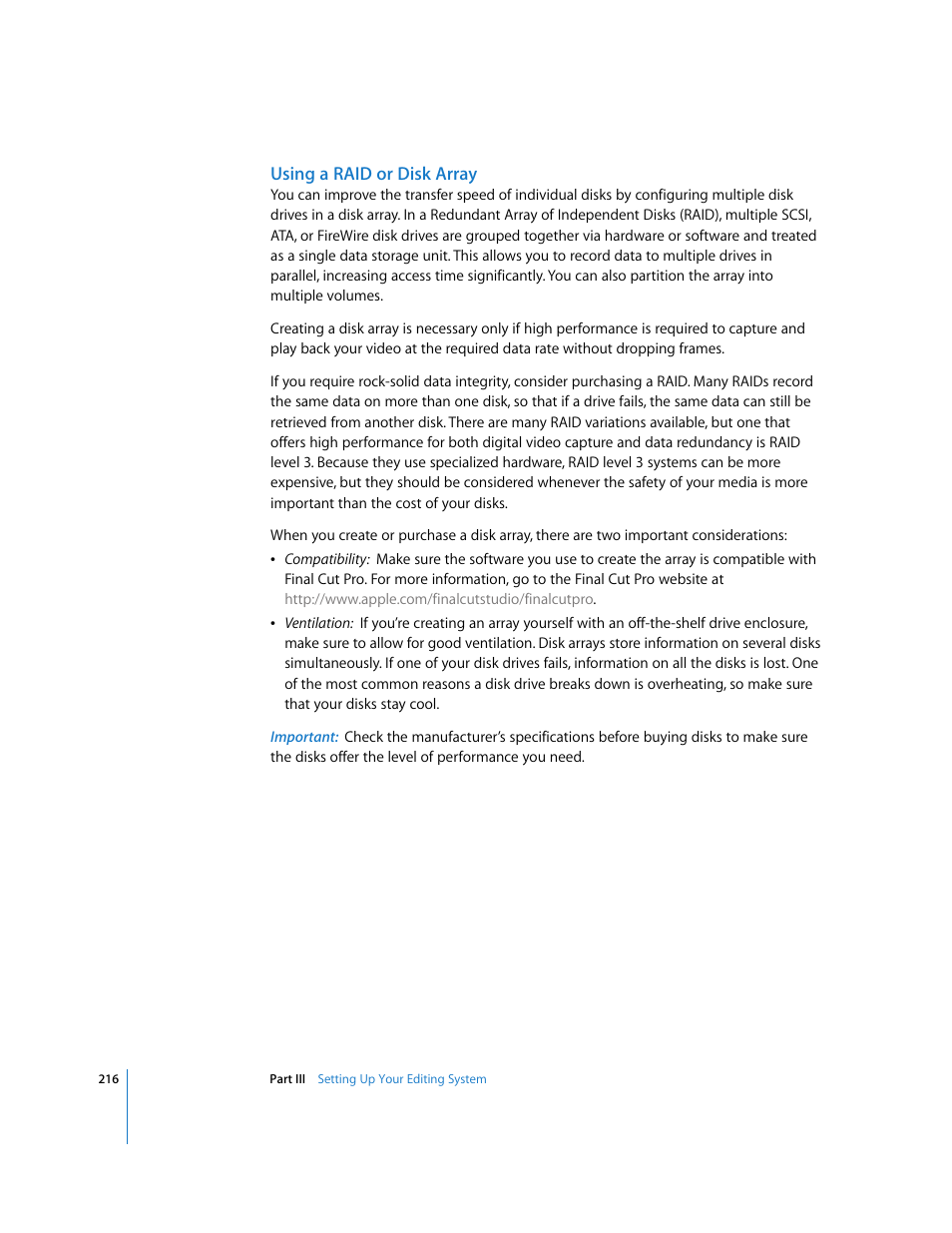 Using a raid or disk array | Apple Final Cut Pro 6 User Manual | Page 217 / 2033