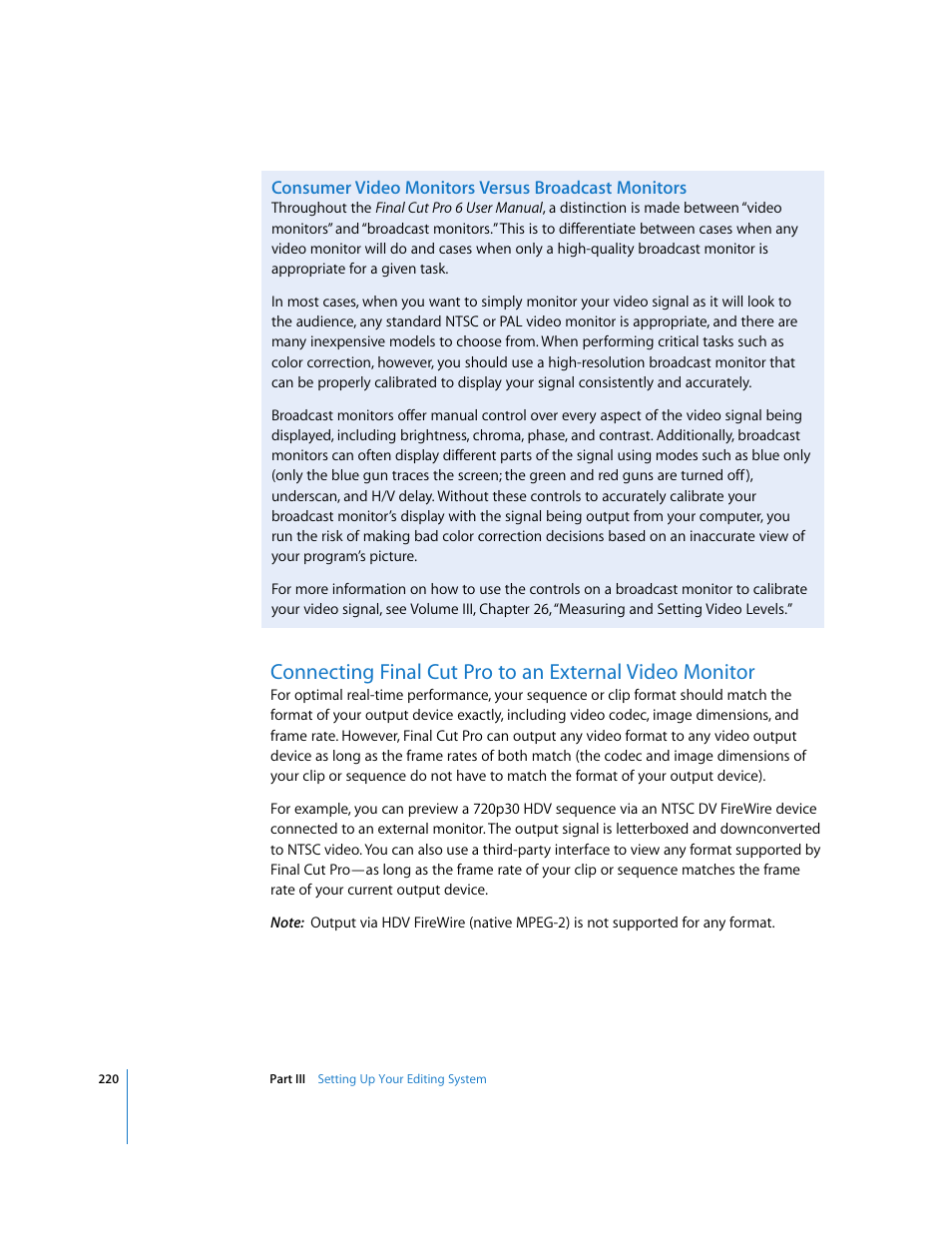 Consumer video monitors versus broadcast monitors | Apple Final Cut Pro 6 User Manual | Page 221 / 2033