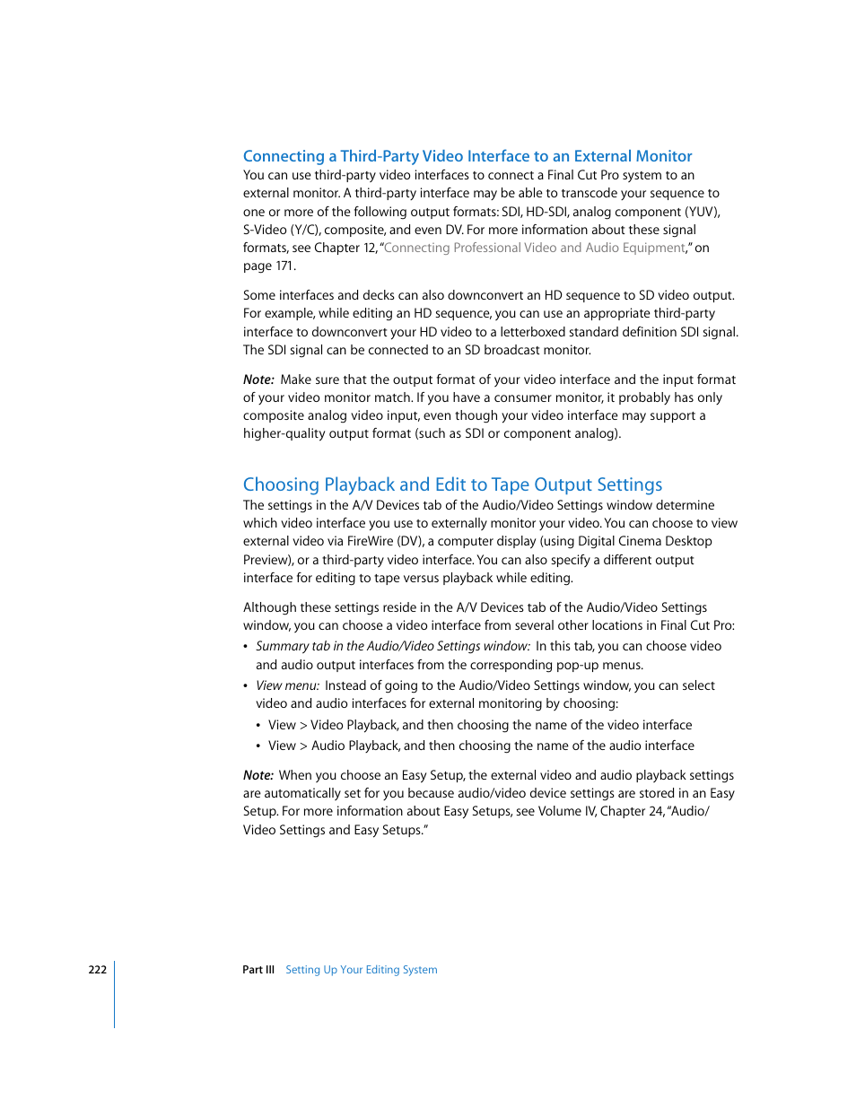 Choosing playback and edit to tape output settings | Apple Final Cut Pro 6 User Manual | Page 223 / 2033