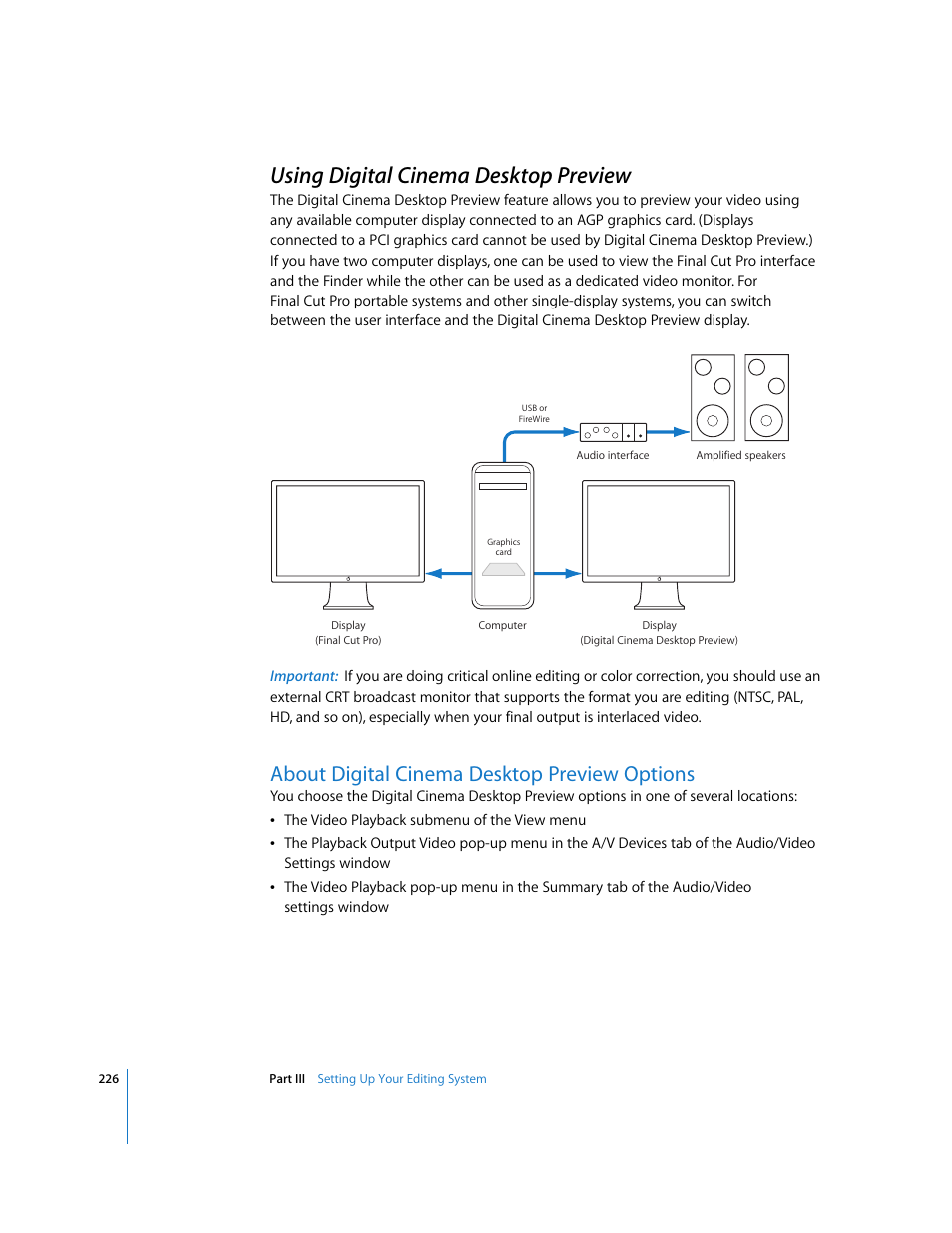 Using digital cinema desktop preview, About digital cinema desktop preview options, P. 226) | Using digital, Cinema desktop preview | Apple Final Cut Pro 6 User Manual | Page 227 / 2033