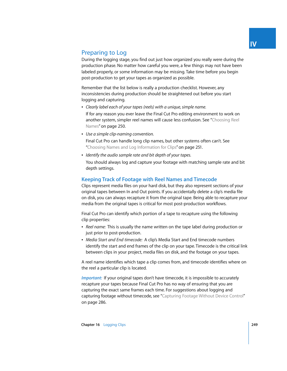 Preparing to log, P. 249) | Apple Final Cut Pro 6 User Manual | Page 250 / 2033