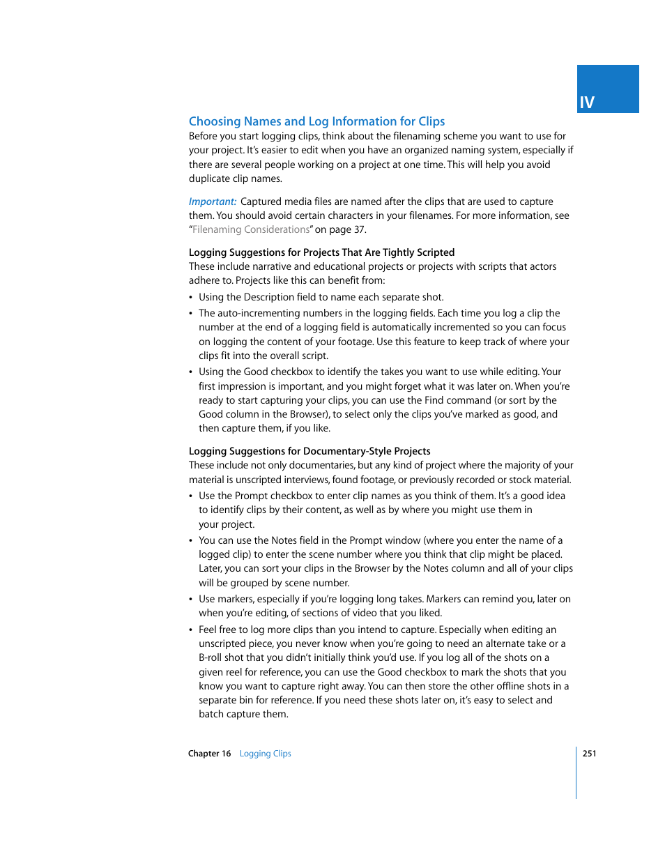 Choosing names and log information for clips | Apple Final Cut Pro 6 User Manual | Page 252 / 2033