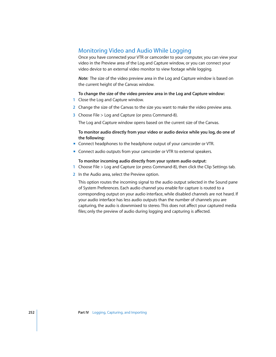 Monitoring video and audio while logging, P. 252) | Apple Final Cut Pro 6 User Manual | Page 253 / 2033