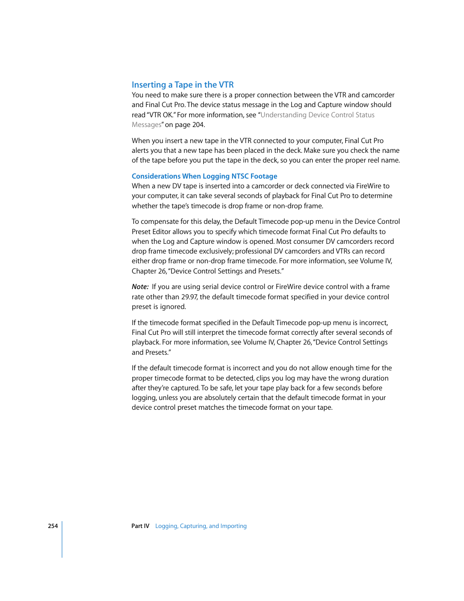 Inserting a tape in the vtr | Apple Final Cut Pro 6 User Manual | Page 255 / 2033