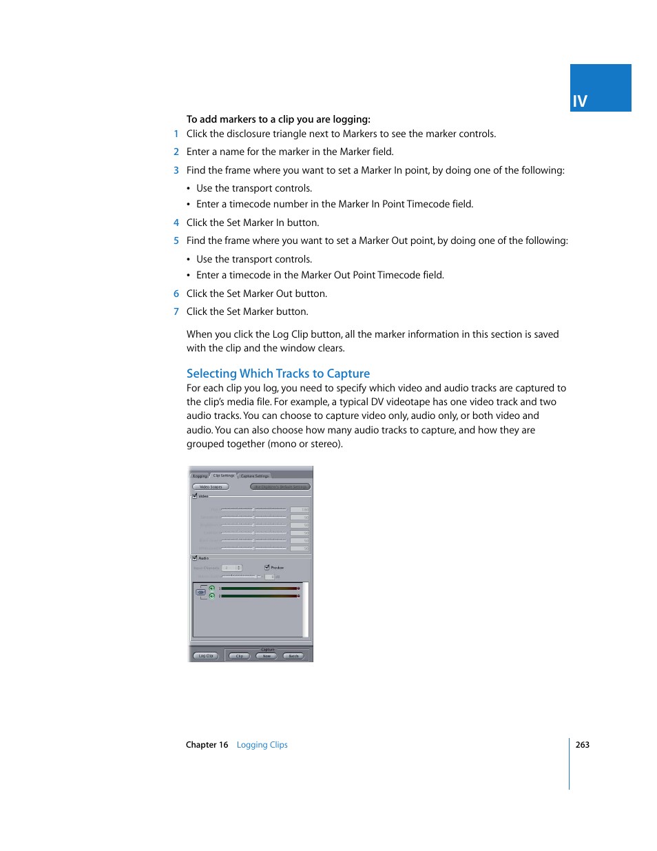 Selecting which tracks to capture, Selecting which tracks to, Capture | Apple Final Cut Pro 6 User Manual | Page 264 / 2033